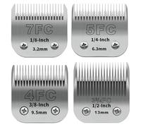 4-Pack Detachable Dog Grooming Clipper Blades with Blade Case Holder - Silver Stainless Steel - Compatible with Andis, Oster A5, Wahl KM10, Moser, Heiniger (7FC+5FC+4FC+3-3/4FC)
