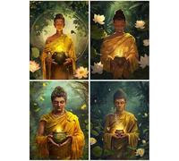 4 Pack Diamond Art Buddha 27x39inch / 100x70cm, 2025 New Small Diamond Art Kits Adults, Crystal Paintings Arts and Crafts for Adults Kids, DIY Painting Crafts Pictures Embroidery Kit Lotus S600-Y