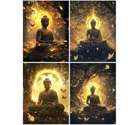 4 Pack Diamond Art Buddha 27x39inch / 100x70cm, 2025 New Small Diamond Art Kits Adults, Crystal Paintings Arts and Crafts for Adults Kids, DIY Painting Crafts Pictures Embroidery Kit Lotus S698-Y