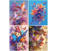 4 Pack Diamond Art Butterfly 20x23inch / 60x50cm, 2025 New Small Diamond Art Kits Adults, Crystal Paintings Arts and Crafts for Adults Kids, Painting Crafts Pictures Embroidery Kit Flower S798-Y