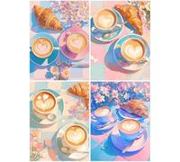 4 Pack Diamond Art Coffee 23x31inch / 80x60cm, 2025 New Small Diamond Art Kits Adults, Crystal Paintings Arts and Crafts for Adults,DIY Cross Stitch Painting Crafts Pictures Embroidery Kit Cake S460-Y