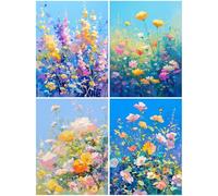 4 Pack Diamond Art Flower 16x20inch / 50x40cm, 2025 New Small Diamond Art Kits Adults, Crystal Paintings Arts and Crafts for Adults Kids, DIY Painting Crafts Pictures Embroidery Kit Spring S848-Y