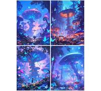 4 Pack Diamond Art Forest 8x12inch / 30x20cm, 2025 New Small Diamond Art Kits Adults, Crystal Paintings Arts and Crafts for Adults Kids,DIY Painting Crafts Pictures Embroidery Kit Mushroom S922-Y