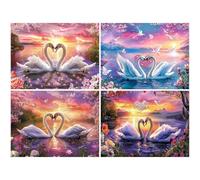 4 Pack Diamond Art Kits Adults, 5D Diamond Painting Landscape, Full Drill Square Gem Art Painting by Numbers Beginner Embroidery Kits for Living Room Home Wall Decor Gift 60x45cm (Swan-4) K-a388
