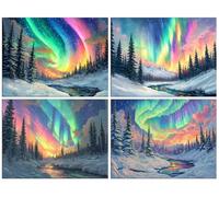 4 Pack Diamond Art Kits for Adults, 5D DIY Aurora Snow Scene Diamond Painting Kits for Adults, Full Drill Diamonds Crystal Art Embroidery Cross Stitch Crafts for Home Room Wall Decor 24x32 Inch b-485