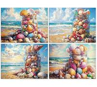 4 Pack Diamond Art Kits for Adults, 5D DIY Colorful Shells Diamond Painting Kits for Adults, Full Drill Diamonds Crystal Art Embroidery Cross Stitch Crafts for Home Room Wall Decor Gifts 16x20 in b-49