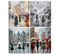 4 Pack Diamond Art Kits for Adults, 5D DIY Street View Diamond Painting Kits for Adults, Full Drill Diamonds Crystal Art Embroidery Cross Stitch Crafts for Home Room Wall Decor Gifts 24x32 Inch b-496
