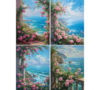 4 Pack Diamond Art Kits for Adults,Flowers Diamond Painting Kits,DIY Full Square Drill Diamond Picture,Sea View Diamond Art Kits Perfect for Home Wall Decor and Gifts 30x40cm/11.8x15.7inch