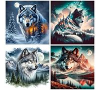 4 Pack Diamond Art Kits for Adults - Wolf Diamond Painting Kits for Adults, 5D Round Full Drill Gem Art, Paint by Diamonds Pictures DIY Crafts Kits 14x14 inch