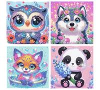 4 Pack Diamond Art Kits for Kids, Cartoon Animals Diamond Painting Kits for Kids Beginners, Kids' Mosaic Kits DIY Full Drill Diamond Dots Painting Picture Arts Craft for Home Wall Decor 6x6 Inch