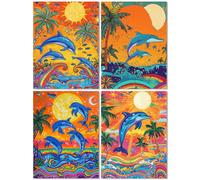4 Pack Diamond Art kits for Kids Color, 5d Diamond Painting Kit for Adults, Dolphin Crystal Art Kits for Beginner, DIY Cross Stitch Arts Crafts Embroidery Kit for Home Wall Decor Gift 20x25inch Z-417T