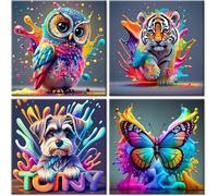 4 Pack Diamond Art Kits for Kids, Diamond Painting Animal, Crafts for Kids Girls and Boys 6 7 8 9 12, Diamond Crystal Art Mosaic kits Improve Children'S Hands on Ability for Home Wall Decor (6x6 Inch)
