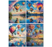 4 Pack Diamond Art kits for Kids Hot Air Balloon, 5d Diamond Painting Kit for Adults, Color Crystal Art Kits for Beginner, DIY Cross Stitch Arts Crafts Embroidery Kit for Decor Gift 12x16inch Z-765T