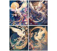 4 Pack Diamond Art kits for Kids Phoenix, 5d Diamond Painting Kit for Adults, Myth Crystal Art Kits for Beginner, DIY Cross Stitch Arts Crafts Embroidery Kit for Home Wall Decor Gift 12x16inch Z-945T