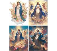 4 Pack Diamond Art Virgin Mary 23x31inch / 80x60cm, 2025 New Diamond Art Kits Adults, Crystal Paintings Arts and Crafts for Adults, Cross Stitch Painting Crafts Pictures Embroidery Kit Woman S924-Y