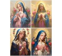 4 Pack Diamond Art Virgin Mary 27x39inch / 100x70cm, 2025 New Diamond Art Kits Adults, Crystal Paintings Arts and Crafts for Adults, Cross Stitch Painting Crafts Pictures Embroidery Kit Flower S630-Y
