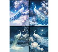 4 Pack Diamond Art Winter 12x16inch / 40x30cm, 2025 New Small Diamond Art Kits Adults, Crystal Paintings Arts and Crafts for Adults Kids,DIY Painting Crafts Pictures Embroidery Kit Peacock S592-Y