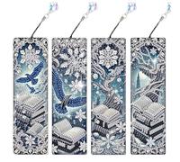 4 Pack Diamond Painting Bookmarks Kit for Adults - Winter Fantasy Theme with Snowflakes, Books, Trees & Blue Eagle - DIY Sparkling Diamond Art Craft Gift Set