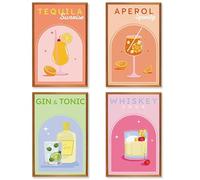 4 Pack Diamond Painting Kits, Cocktail Themed Diamond Art Kits,Tools Included, DIY Craft Kits for Adults with Diamonds Gem Art for Home Wall Decor Gifts (Colour B)