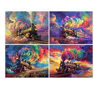 4 Pack Diamond Painting Kits for Adults, Cartoon Diamond Art kits for Beginners, DIY 5D Full Drill Square Rhinestone Embroidery Cross Stitch Crystal Art for Home Wall Decor 120x100cm (Train) K-a413