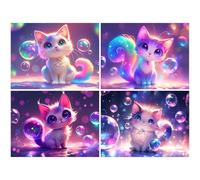 4 Pack Diamond Painting Kits for Adults, Cat Diamond Art kits for Beginners, DIY Full Drill Square Rhinestone Embroidery Cross Stitch Crystal Art and Crafts for Home Wall Decor 80x60cm (Cute) K-a197