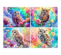 4 Pack Diamond Painting Kits for Adults, Flower Diamond Art kits for Beginners, DIY 5D Full Drill Square Rhinestone Embroidery Cross Stitch Crystal Art for Home Wall Decor 90x60cm (Owl-4) K-a407