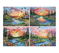4 Pack Diamond Painting Kits for Adults, Landscape Diamond Art kits for Beginners, DIY 5D Full Drill Square Rhinestone Embroidery Cross Stitch Crystal Art for Home Wall Decor 80x60cm (Autumn-4) K-a383