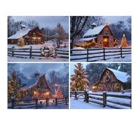 4 Pack Diamond Painting Kits for Adults, Winter Diamond Art kits for Beginners, DIY 5D Full Drill Square Rhinestone Embroidery Cross Stitch Crystal Art for Home Wall Decor 120x80cm (Rural-11) K-a131