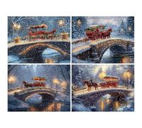 4 Pack Diamond Painting Kits for Adults, Winter Diamond Art kits for Beginners, DIY 5D Full Drill Square Rhinestone Embroidery Cross Stitch Crystal Art for Home Wall Decor 40x30cm (Bridge-4) K-a349