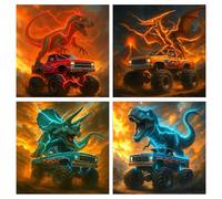 4 Pack Dinosaur Diamond Art Kits Adults, 5D Diamond Painting Kit for Women, Teens and Adults Beginners, Relaxing DIY Mosaic Arts and Crafts, 12X12Inch