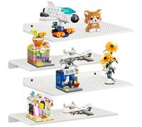 4 Pack Display Shelves for Building Bricks, Display Case Compatible with Brick Building Baseplate, Metal Floating Magnetic Display Cabinet Wall Mounted, Works with Major Building Blocks (4-White)