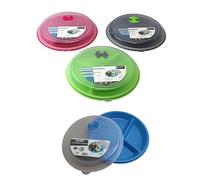 4-Pack Divided Microwave Plates with Vented Lids - BPA-Free, Stackable Meal Prep Plates - 3 Section Food Storage - Microwave, Freezer & Dishwasher Safe - 8.75” x 8.75”