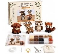 4 Pack DIY 3D Beaded Animal Kit, Forest Animal Craft Kits for Adults, Woodland Animal Bead Making Set with Highland Cow, Deer, Owl & Red Panda, Complete DIY Craft Gift Kit with Needle & Instructions