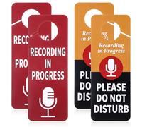 4 Pack Do Not Disturb Door Hanger Sign, Double Sided Recording In Progress Microphone Sign Please Do Not Disturb Door Knob Hanger for Offices Studios Home Dorm Online Meeting