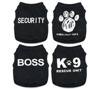 4-Pack Dog Clothes for Small Dogs Boy Male Summer Black Letter Security Puppy Shirts Cute Cool Breathable Clothes for Chihuahua Yorkie Shih Tzu Dachshund Pet Cat Outfit Clothing, Medium