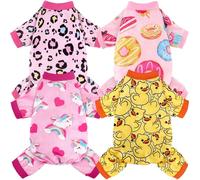 4 Pack Dog Pajamas Soft Lightweight Dog Recovery Suit Onesie Clothes for Small Medium Female Boys Girls Dogs Cats (3XL (Back: 24",Chest: 29.5", Neck: 19"), Leopard,Donut,Unicorn,Duck)