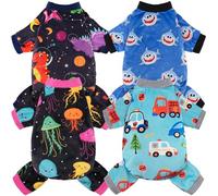 4 Pack Dog Pajamas Soft Lightweight Dog Recovery Suit Onesie Clothes for Small Medium Female Boys Girls Dogs Cats (XL (Back: 16",Chest: 20.8", Neck: 12"), Dinosaur,Jellyfish, Transportation,Shark)