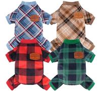 4 Pack Dog Pajamas Soft Lightweight Dog Recovery Suit Onesie Clothes for Small Medium Female Boys Girls Dogs Cats (3XL (Back: 24",Chest: 29.5", Neck: 19"), Red Green Khaki Plaid)