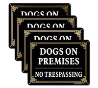4 Pack Dogs On Premises Sign, No Trespassing, 10x7 Inches .040 Aluminum Reflective Metal, Weather Resistant, Waterproof, Easy to Mount