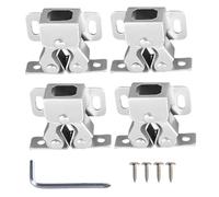 4 Pack Double Roller Cabinet Catch, Heavy Duty Cold Rolled Steel Latch, Silver Zinc Coated Rustproof Quiet Soft Close Hardware with 16 Screws for Kitchen Cupboard Closet Cabinet Door Replacement