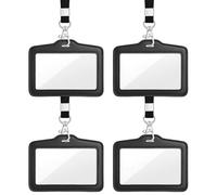 4 Pack Double Sided Clear Badge Holders, Artificial Leather Paired with Nylon Satin Rope, Card Holder for Lanyard for Work ID, Oyster/Bus Pass, Event Credentials, Office Security Access Cards