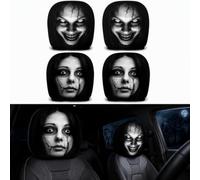 4 Pack Double Sided Horror Face Car Headrest Covers Stretch Protectors | Creepy Ghost Themed Halloween Car Interior Decor, Universal Slip On Vehicle Headrest Sleeves For Adult Horror Lovers