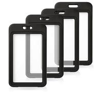 4-Pack Double-Sided Vertical ID Badge Holders - Black Hard Plastic Card Protectors with Clear Windows for Office, School, Access & Credit Cards
