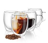 4 Pack Double Walled Glass Coffee Cups, Insulated Latte Glasses Mugs, Mug Tea Cups with Handles, Heat Resistant, Cappuccino Espresso Cup (Clear-4x350ml)