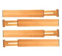 4-Pack Drawer Dividers - 100% Natural Bamboo Drawer Dividers - Sturdy & Durable, Tension-Loaded Spring Design for Easy Installation - Extendable & Adjustable Kitchen Drawer Organiser
