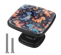 4 Pack Drawer Knobs Cartoon Dragon, Black Square Knobs for Cabinets and Drawers Single Hole Kitchen Cabinets Hardware for Cupboard Wardrobe Closet Bathroom