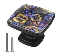 4 Pack Drawer Knobs Pansies Butterflies, Square Knobs for Cabinets and Drawers Black Kitchen Cabinets Hardware for Cupboard Wardrobe Closet Bathroom