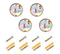 4 Pack Dresser Pulls and Knobs Personalized Curious Monkey Collection Playful Cute George Modern Knobs for Door and Drawer 1.26"(32mm)