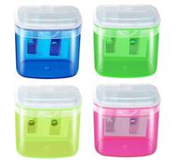 4 Pack Dual Hole Pencil Sharpener - Manual Pencil Sharpeners with Cover - Compact Sharpener for School, Home or Office - for Pencils, Crayons & Eyebrow Pencils - Multicolour