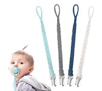 4 Pack Dummy Clip, BPA Free Dummy Clip Boys Cotton Dummy Clips for Baby Braided Pacifier Clips for Newborn Boys Girls Essentials Baby Teething Shower Clips